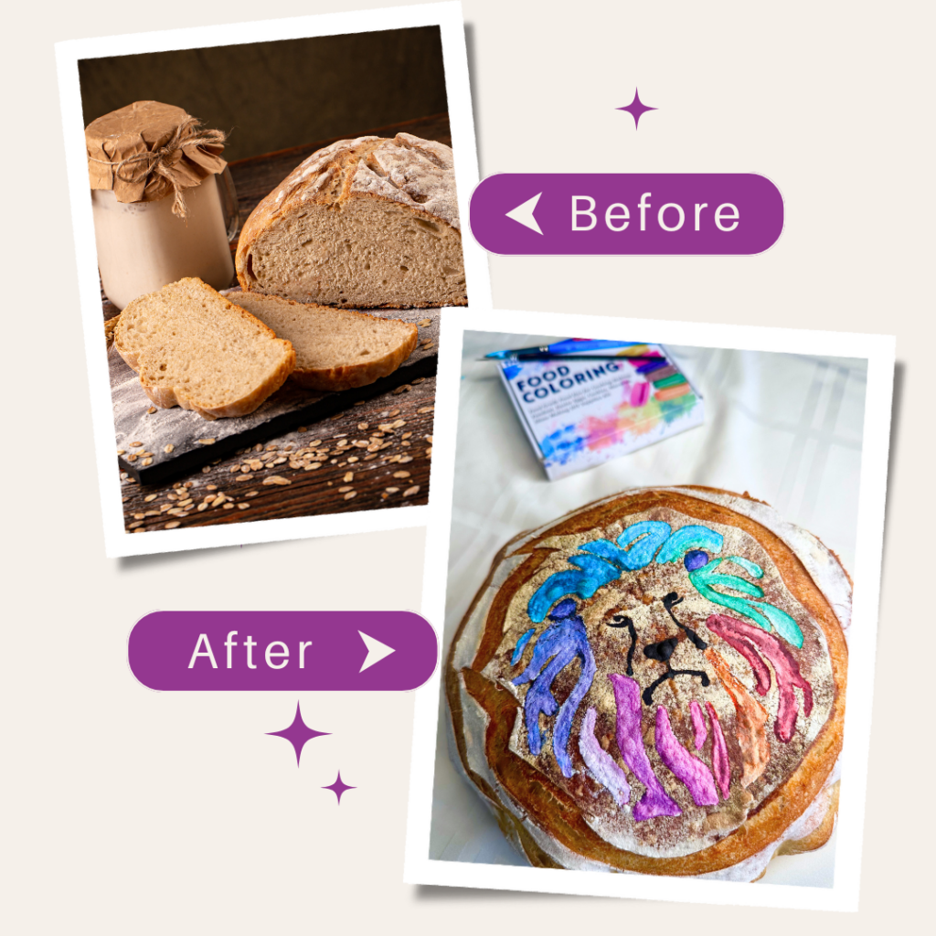 Lion Bread Design before and after