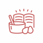 Icon of a mixing bowl and recipe book, representing a simple 4-ingredient bread recipe.